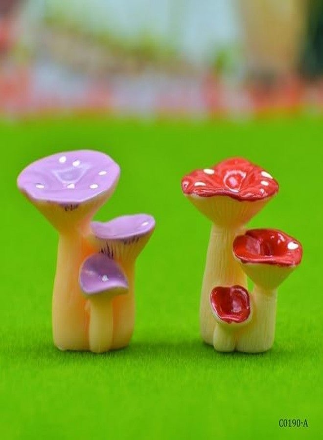 Prokart® Ceramic Mushroom Miniature Toys for Garden Accessories and Decoration | Table Ornaments | Cute Plant Decorative | Flower Pot Figurines (Purple & Red 3 Twins Plant Set of 2 Pcs) - Image 1